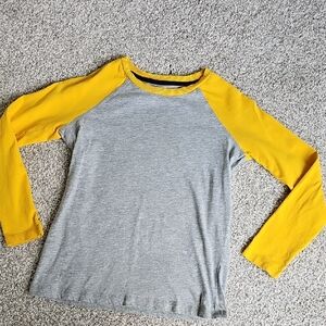 Kids Long Sleeve Raglan Tee in Gray and Yellow